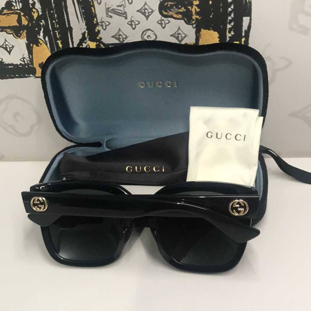 New Authentic Gucci Black Sunglasses GG0034SAN 001 - Picture 10 of 13
